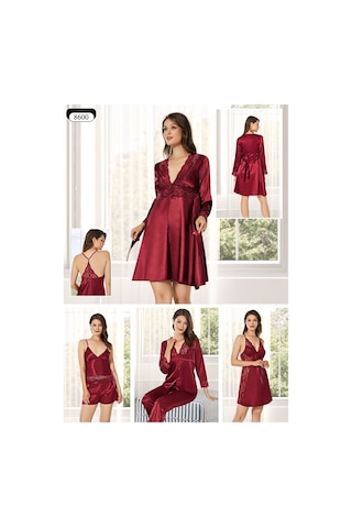 Alissa 8600 Kadın Saten 6'lı Set-bordo Bordo