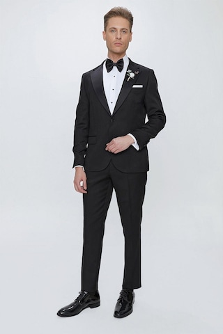 Efor Black 062 Slim Fit Çıkarılabilir Saten Yaka Siyah Damatlık Smokin Takım Siyah