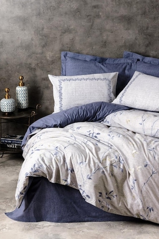 Nitsa Lacivert Çift Kişilik Nevresim Takımı - %100 Pamuk Ranforce 30/1 57 Tel Lacivert