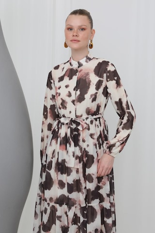 Puane 12601 Kadın Desenli Elbise Beıge-brown