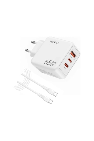 Hepu Hp-c37 Yeni Nesil Gan 65w 2x Type-c Usb-c Pd+1x Usb Qc Hızlı Şarj Adaptörü