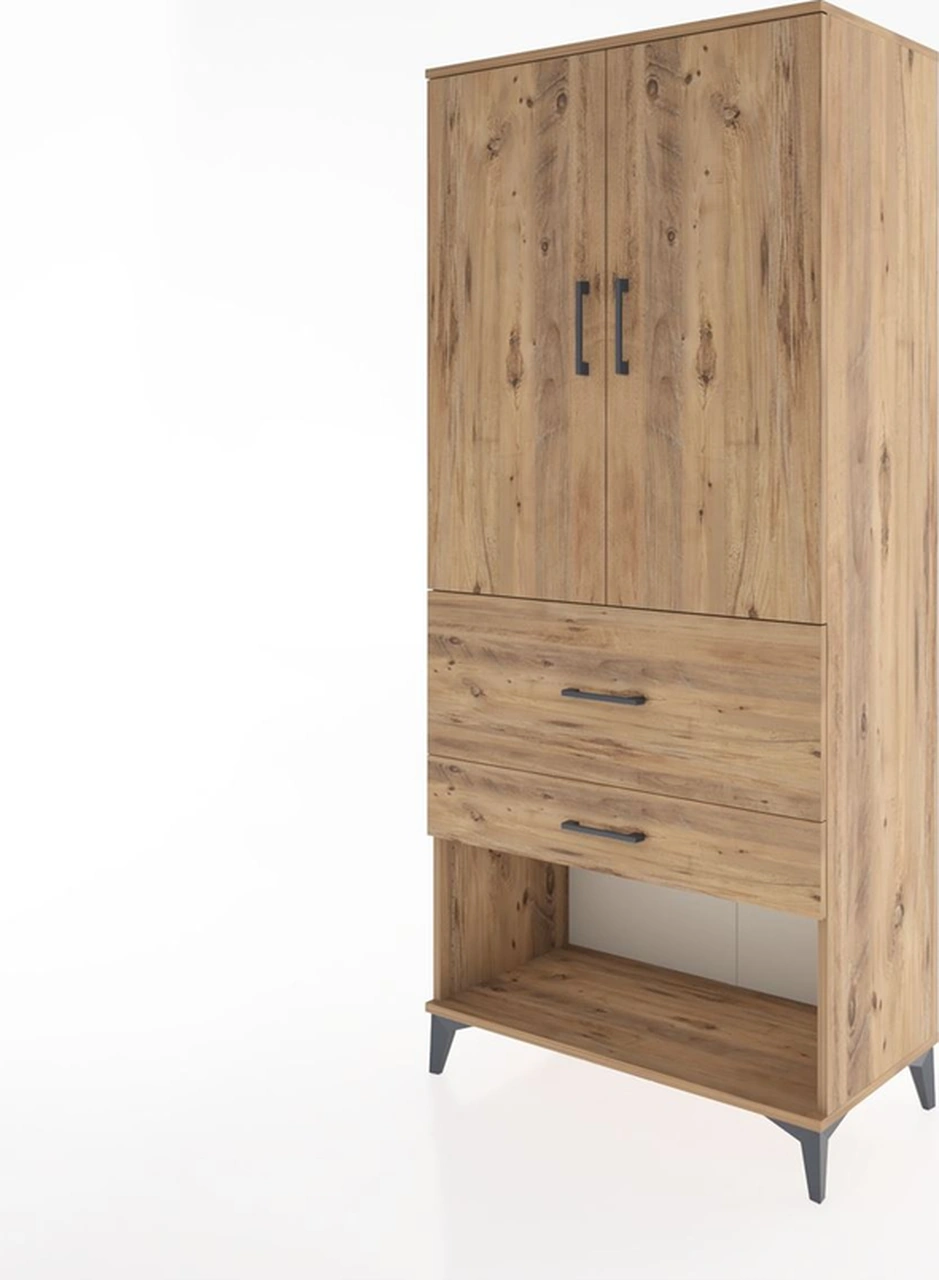 Hyperion Dolap 3 Raflı 2 Çekmeceli 2 Kapaklı 88x44x195 Çam-çam Çam