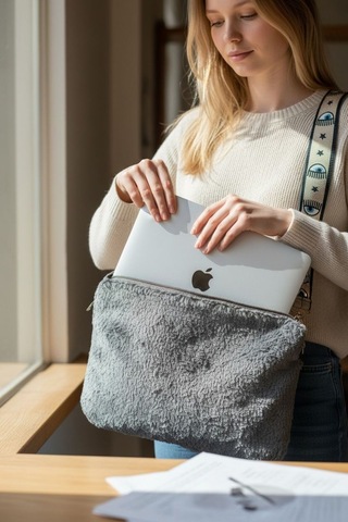 Toscase Peluş Apple Uyumlu MacBook, Laptop Çantası Nardo Gri, Evrak, Notebook Çantası 13,3 14 İnch Nardo Gri Nardo Gri