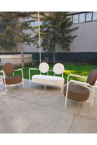 Azra Mobilya Venüs Koltuk Takımı Beyaz İskelet Modern Koltuk Seti Ofis Ve Ev Kullanımı Soft Kumaş Kahverengi