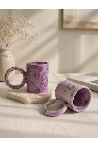 Artistik Sır Efektli Espresso Fincanı Lila