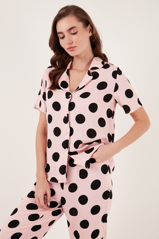 Lela Rahat Kesim Bol Paça Mono Yaka Kısa Kollu Bayan Pijama Takımı 6110290 Pembe