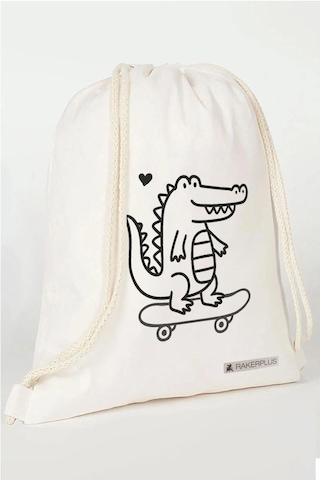 Rakerplus Tbons Özel Tasarım 35x40 Cm Unisex Ham Bez Büzgülü Sırt Ayakkabı Çantası Natural