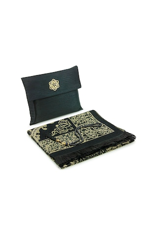 Hediyelik Şantuk Çantalı, Tesbihli, Çeyizlik Seccade Seti - Siyah Siyah