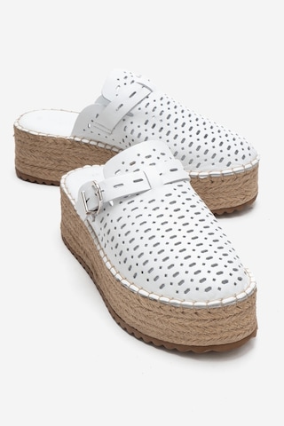 Luvishoes Louıs Beyaz Cilt Hakiki Deri Burnu Kapalı Hasır Dolgu Taban Terlik Beyaz
