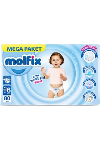 Molfix Mega Paket Bebek Bezi 6 Beden 15+ Kg 80 Adet 6 Numara