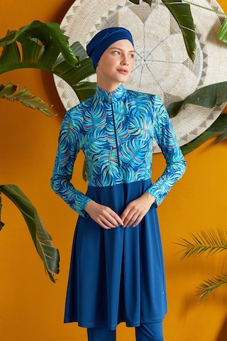 Yarım Fermuarlı Likralı Tam Kapalı Tesettür Mayo 3115 Açık Lacivert Açık Lacivert