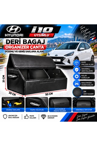 Hyundai İ10 Uyumlu Oto Bagaj Organizeri Deri Bagaj Kutu Çanta 1