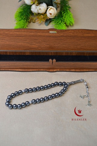 Hematit Taşlı 33 Lü Erkek Tesbih Doğal Taş, Şık Ahşap Kutu Çok Renkli