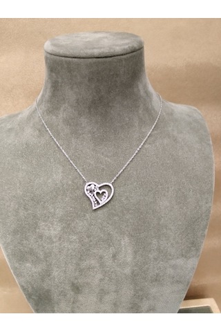 925 Ayar Gümüş Kalp Modelli Taşlı Kolye Gümüş