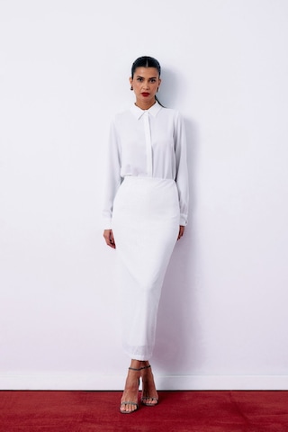 Sateen Pul Payetli Midi Etek - Ekru-135198 Ekru
