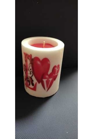 Adalinhome 9 cm Silindir Mum 3'lü Set Kalp Desenli