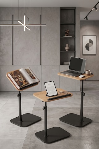 Ayarlanabilir Laptop Sehpası Esnek Tasarım, Yükseklik Ayarlı Çalışma Ve Yan Sehpa Masası Açık Meşe