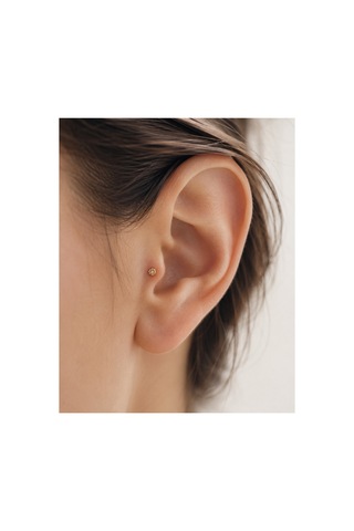 14 Ayar Altın Minimal Çiçek Model Taşlı Tragus Küpe Piercing