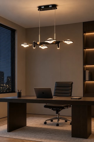 Modern Premıum Siyah Gold Ledli Avize 4 Kollu Sarkıt Salon Odası Yemek Masası Üstü Avizesi 30w