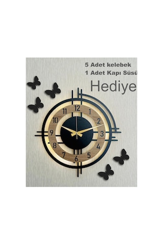 Pey Aksesuar Işıklı Ahşap Duvar Saati 48 Cm Dekoratif Modern Tasarım Sonomo 0240-keçe-şekilli-48cm