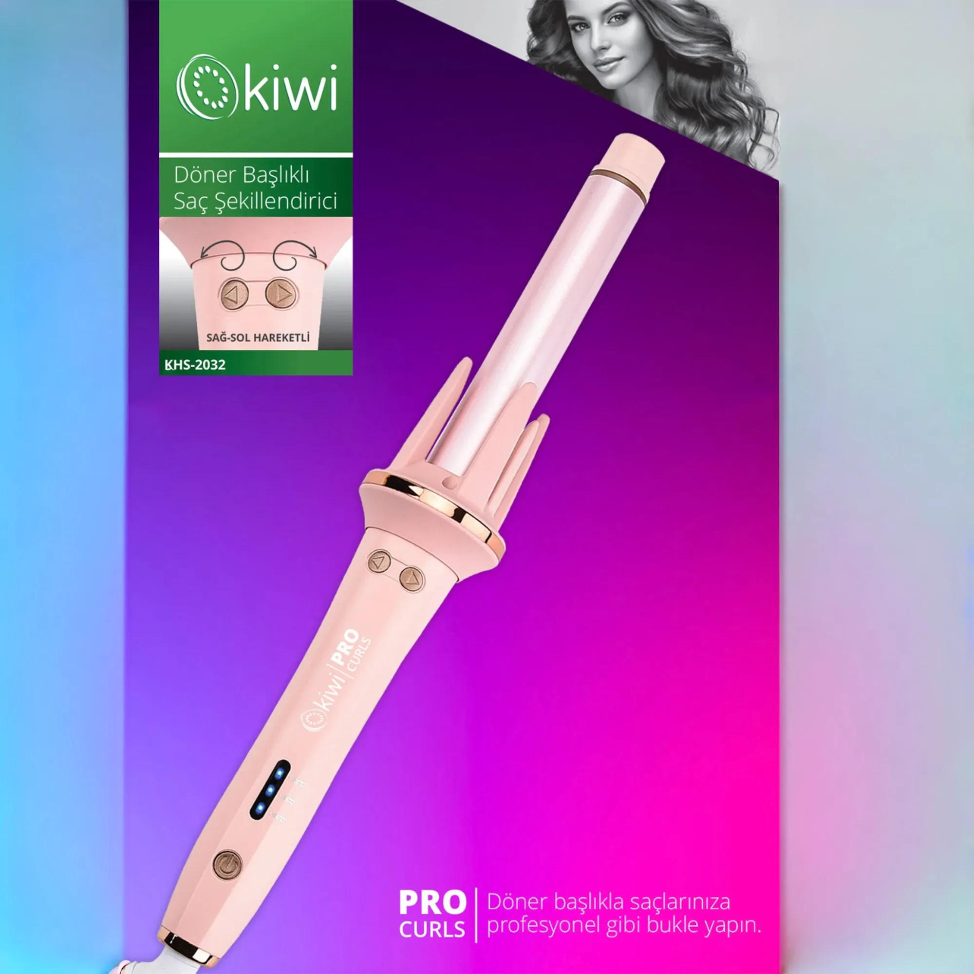 Kiwi Khs-2032 Döner Başlıklı Saç Şekillendirici Khs-2032 Pembe