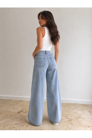 St.poll Christian 90's Açık Mavi Palazzo Salaş Paça Süper Yüksek Bel Jean Pantolon