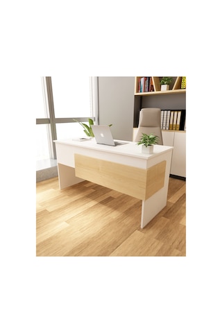 Karen 60x144 Çalışma Masası Ofis Masası Bilgisayar Masası Beyaz - Safir Meşe Beyaz - Safir Meşe