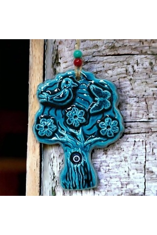 Seramik Kuşlu Nazar Boncuklu Ağaç Modelli Duvar Süsü