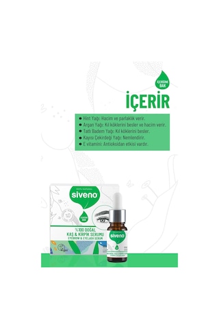 Siveno %100 Doğal Kaş ve Kirpik Serumu Bitkisel Yoğunlaştırıcı Canlandırıcı Yoğun Bakım Yağı Vegan 10 ML