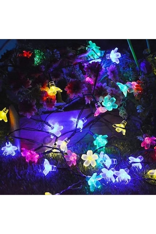 Solar Güneş Enerjili 30 Led Kiraz Çiçeği Ip65 Su Geçirmez Solar Işık Zinciri 6 Metre Rgb Gökkuşağı