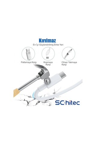 Schitec 3 Paket 6a 100w Type-c To Type-c Hızlı Data Ve Süper Şarj Kablosu 1 Metre / 2 Metre / 3 Metre Beyaz Sx102030 - Schitecsx1020303p