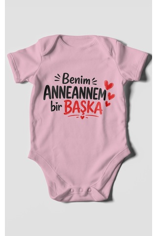 Morivokids Anneannem Bir Başka Kısa Kollu Bebek Body %100 Pamuk Koyu Pembe