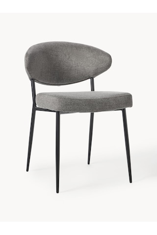 Adele Döşemeli Sandalye Seti 2 Adet - Minimalist Tasarım, 25.000 Martindale, Metal Ayaklı Gri - Siyah