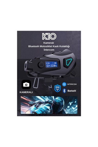 K10 Dvr Kameralı İntercom Bluetooth Motosiklet Kask Kulaklığı Kameralı İntercom Kulaklık