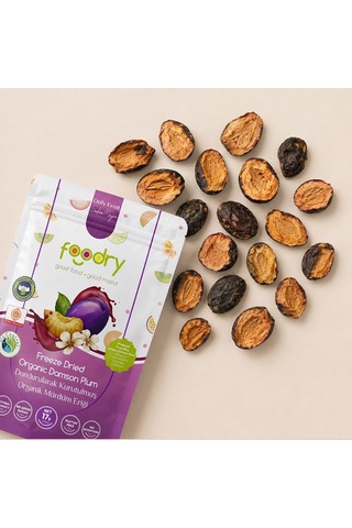 Foodry Dondurularak Kurutulmuş Organik Mürdüm Eriği Freeze Dry Damson Plum Katkısız Çıtır Meyve 17 G