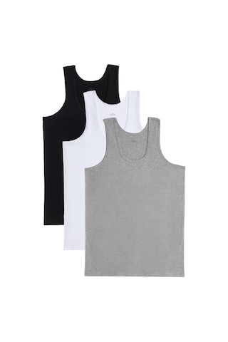 3 Adet Compact Penye Siyah-beyaz-gri Erkek Atlet Pamuklu Standart Fit Normal Kesim 3'lü Paket-33120 Siyah-beyaz-gri