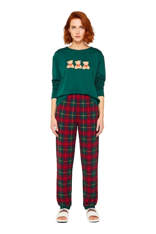 Frm Erkek Çocuk Ayıcık Detaylı Ekose Pijama Takımı Fonksiyonel Dayanı Yeşil