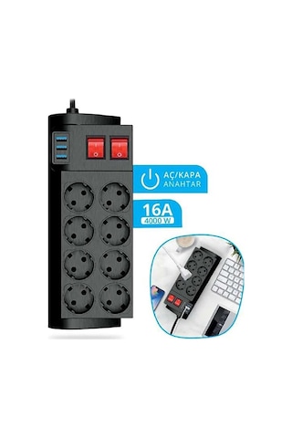 8'li Priz 4000watt Akım Korumalı Uzatma Kablosu / 2 Metre / 16a / Diğer