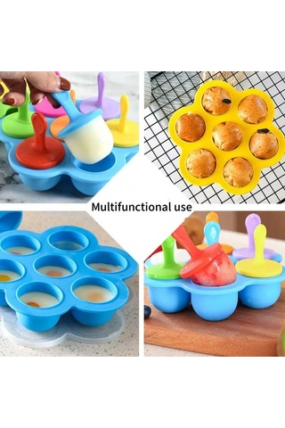 7 Renkli Yaratıcı Dondurma Kalıbı Kapaklı Dıy Renksiz Kokusuz Ev Yapımı Dondurma Kalıbı Dondurma Ve Buz Küpü Tepsisi Kalıpları Yeşil