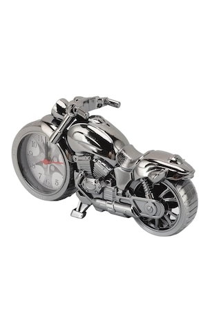 Retro Motorsiklet Çalar Saat Retro Klasik Model Motor Saat Masa Saati Plastik Analog Gri