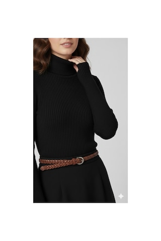 Sonbaharmoda Kadın Boğazlı Likralı Triko Badi Parmak Geçmeli Kol, Tek Beden,100% Akrilik Siyah