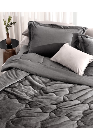 Madame Coco Kaira Tek Kişilik Comforter Set - Antrasit Gri