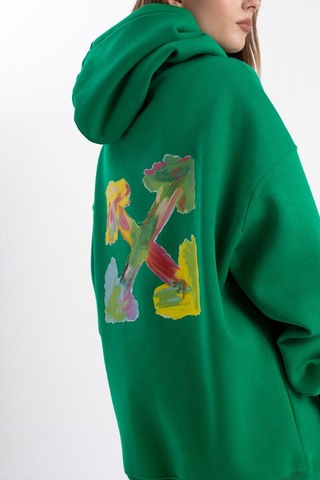 Unisex Ok Baskılı Kapşonlu Sweatshirt Yeşil