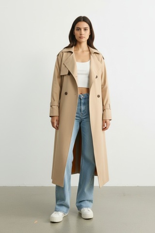 Durivya Kruvaze Yaka Oversize Trençkot Camel