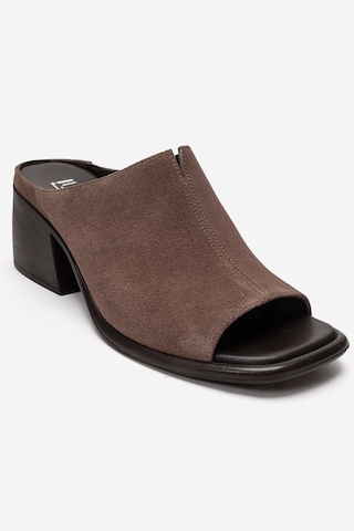 Luvishoes Sorex Vizon Süet Hakiki Deri Kadın Kalın Topuklu Terlik