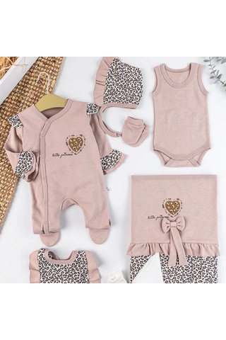 Leopar Desenli 100% Pamuk 8li Hastane Çıkış Seti Çok Renkli