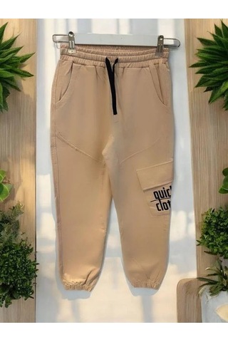 Erkek Çocuk Yumuşak Dokulu Pamuklu Paçası Lastikli Eşofman Alt-14572 Bej