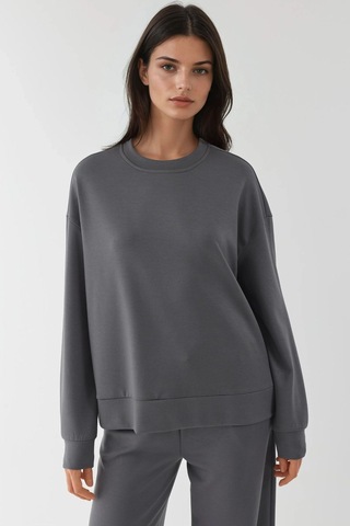 Hiccup Modal Dokunuşlu Basic Sweatshirt Kömür Grisi