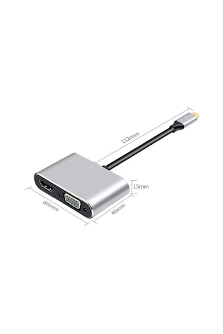 Apple Uyumlu MacBook Pro Air iPad Pro Air iPhone 15 16 Type C Hdmi Vga Usb 3.0 4in1 Çevirici Dönüştürücü Adaptör