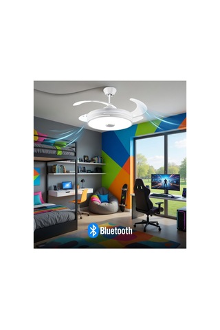 Mutlusan Aydınlatmalı Kumandalı Tavan Vantilatör Bluetooth + Hoparlör Beyaz - 879224624